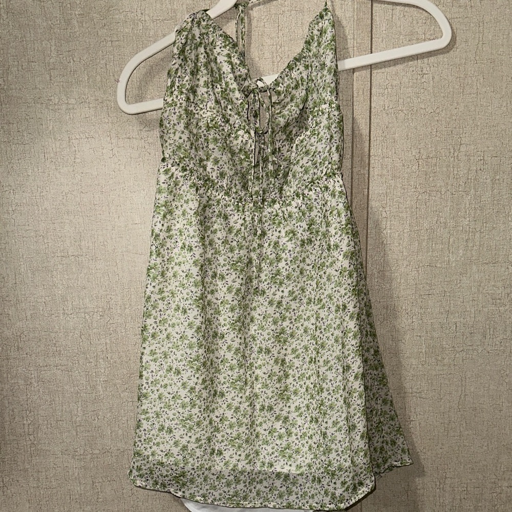 Sky to moon size M Floral Green and White Baby Doll Dress